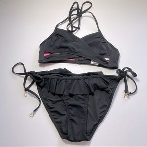 Pink / Bebe 2 Pieces Black Swimsuit XS